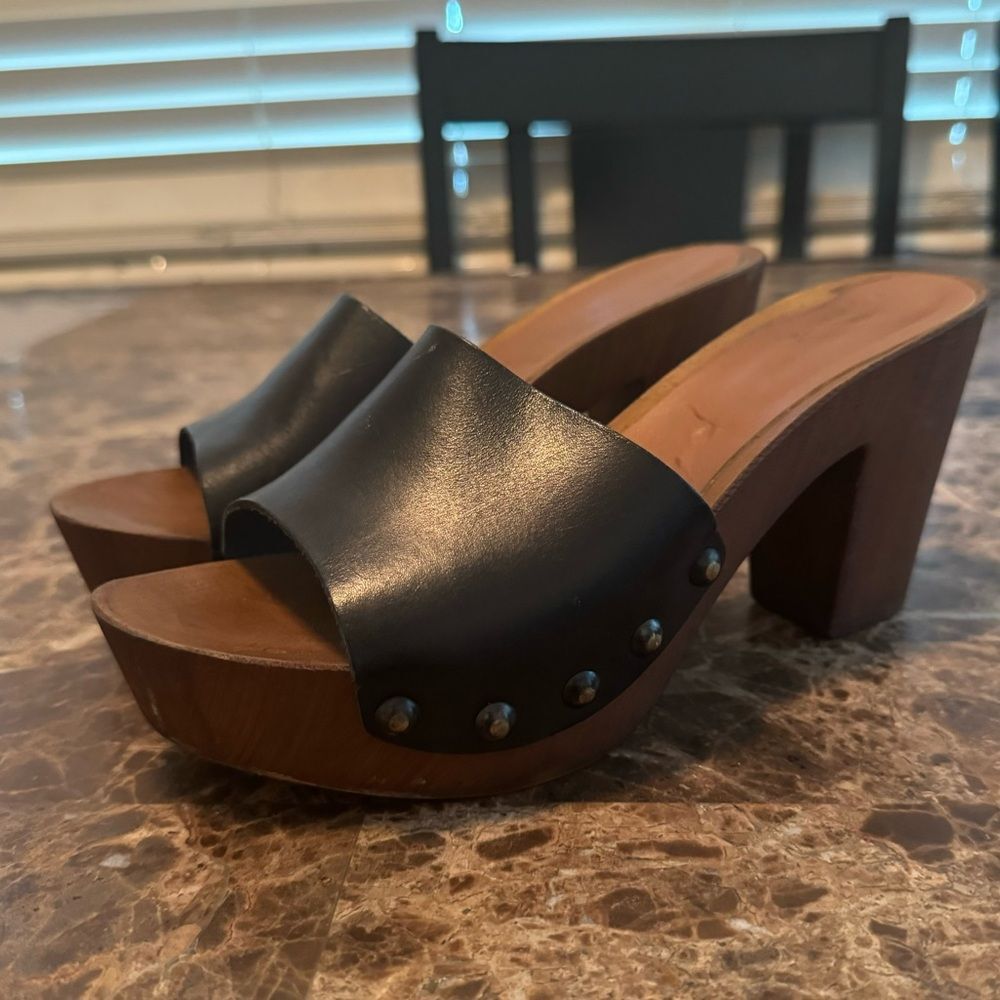 Ariat Black Leather Platform Mule Clogs Size 8 Made in Italy 3” Block Heel Retro - Picture 12 of 12